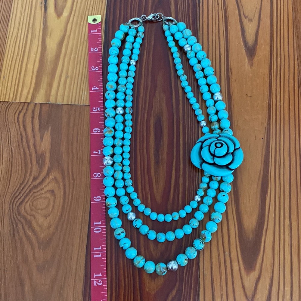 Multistrand Turquoise Statement Necklace - image 2